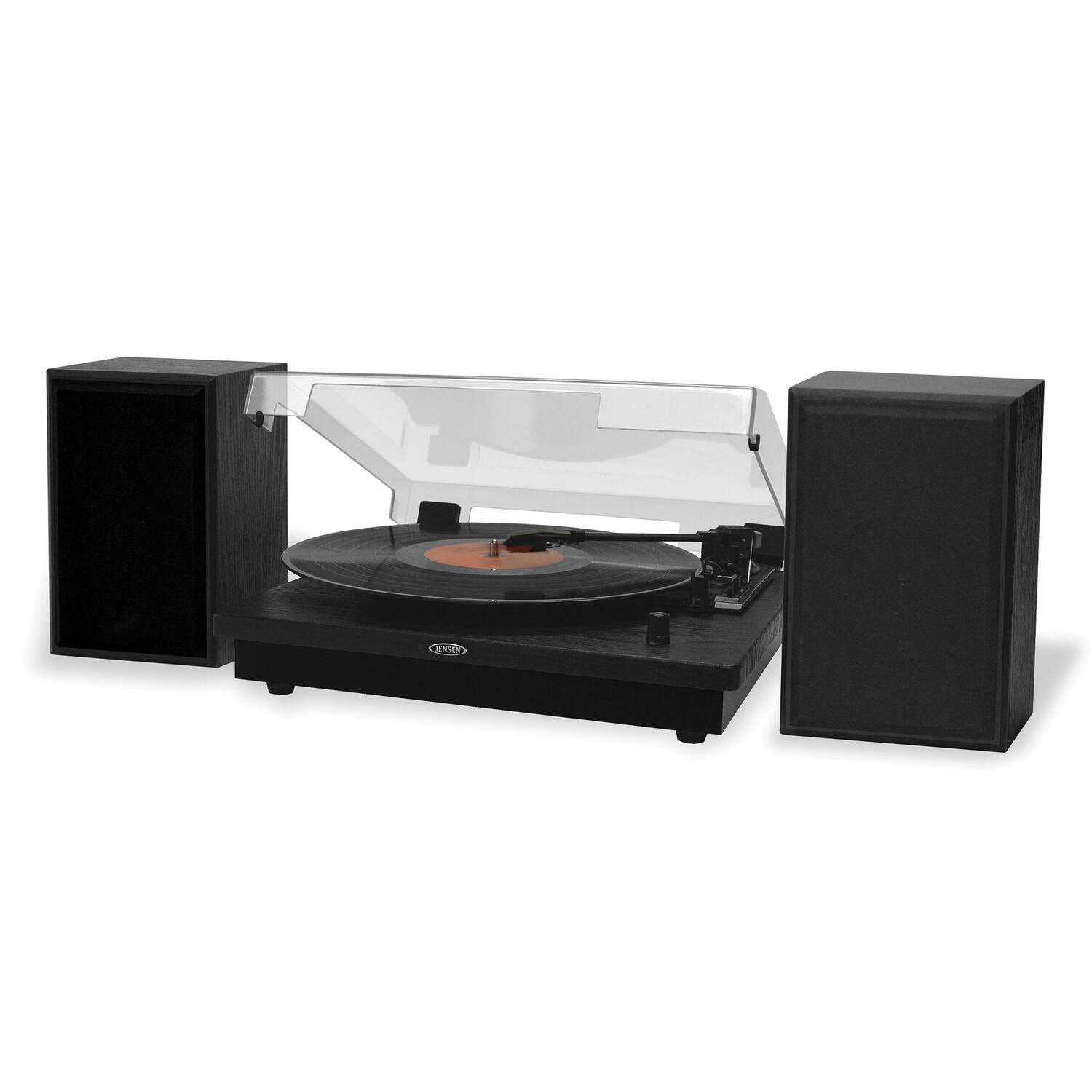 Left. Jensen - Jensen JTA-315 Dual Bluetooth Turntable (33/45/78 RPM) - 20 Watts (Black) - Black.
