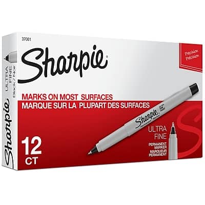 Sharpie - Permanent Marker, Ultra Fine Tip, 12/Pack - Black