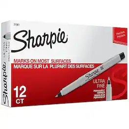 Sharpie - Permanent Marker, Ultra Fine Tip, Black, 12/Pack (37001)