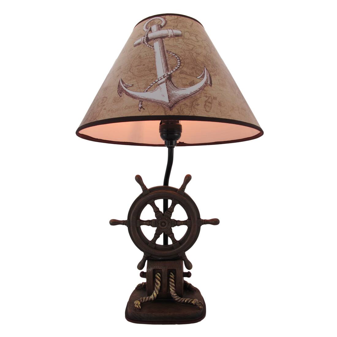 Alt View 3. Zeckos - `Captain`s Destiny` Ship`s Wheel Nautical Boat Table Lamp Anchor Shade - Brown.