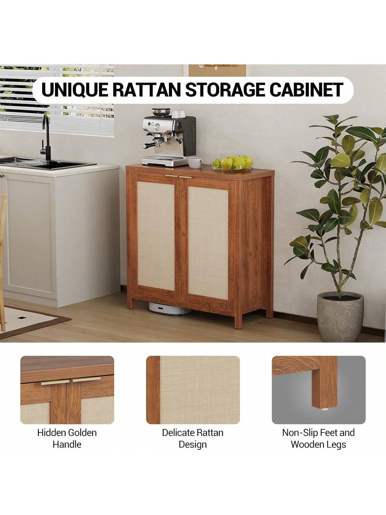 UNIQUE RATTAN STORAGE CABINET

- Hidden Golden Handle
- Delicate Rattan Design
- Non-Slip Feet and Wooden Legs