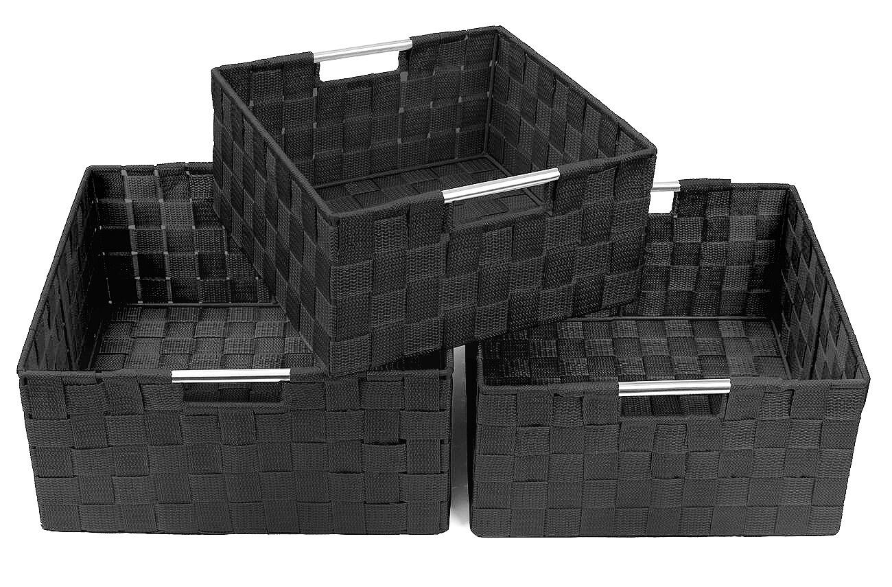Angle. Sorbus - Sorbus Storage Box Woven Basket Bin Container   Organizer Set  Storage Strap Shelf Organizer  Carry Handles - Black.