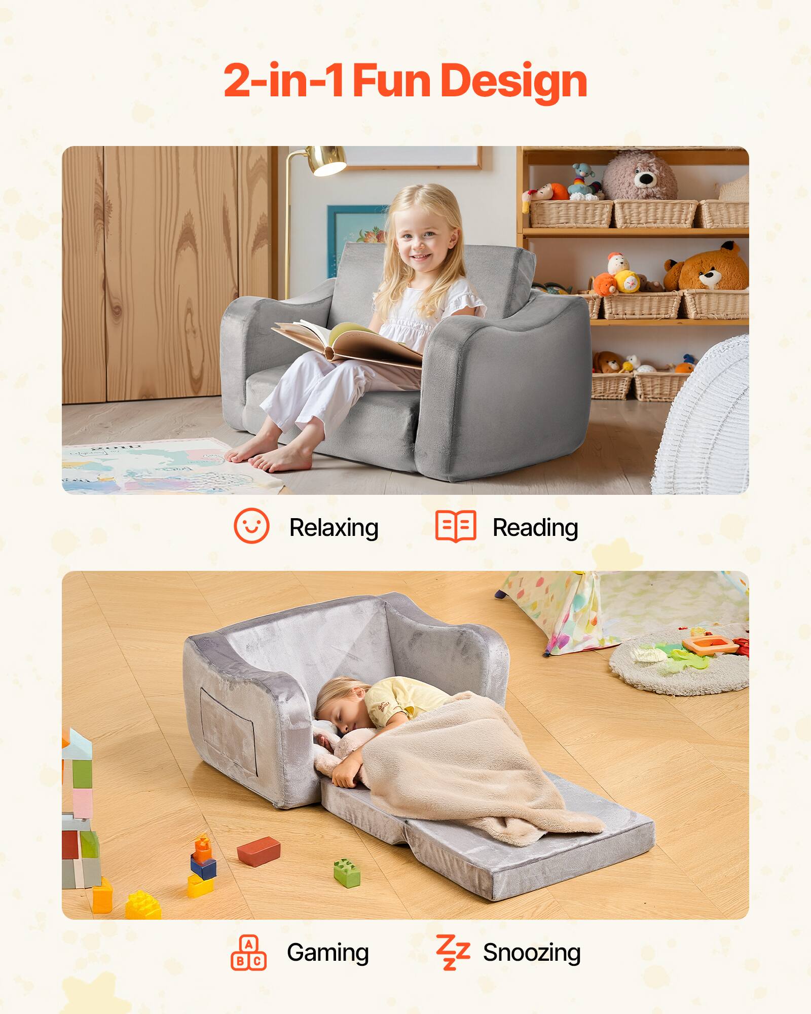 2-in-1 Fun Design

- Relaxing
- Reading
- Gaming
- Snoozing