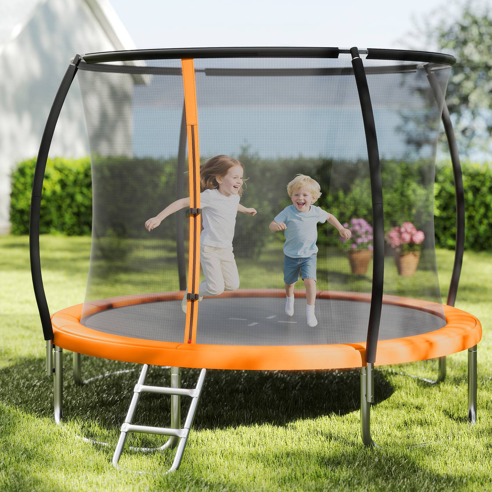 Gymax Outdoor Trampoline w/Safety Enclosure Net & Anti Rust