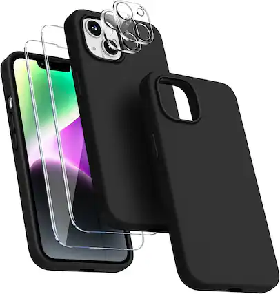 Front. Entronix - Entronix iPhone 13 Mini Bundle: Liquid Silicone Case, Screen Protectors & Lens Protectors - Black.