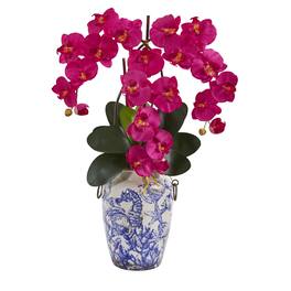 BreeBe - 24" Phalaenopsis Orchid Arrangement in Weathered Ocean Vase - Beauty
