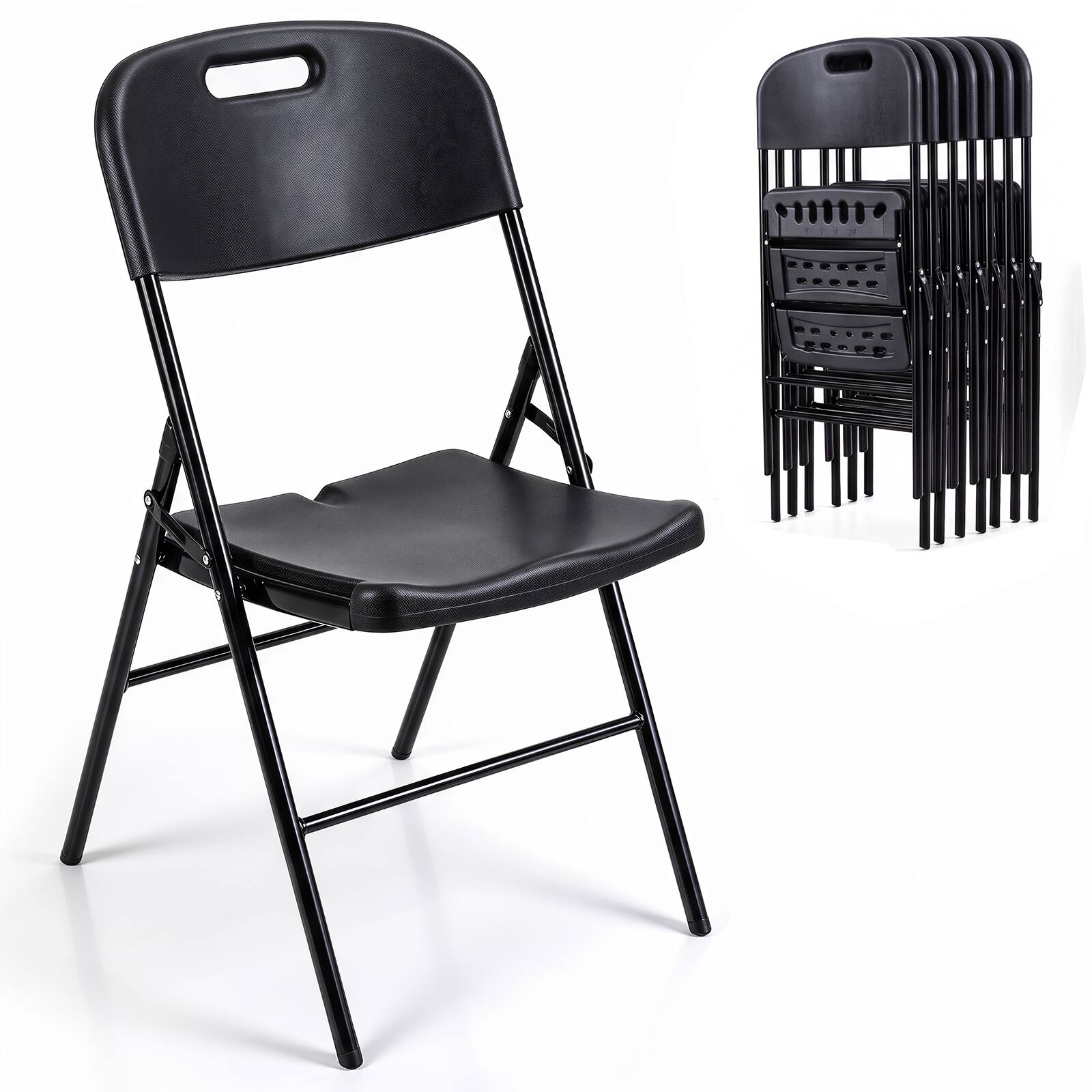 Costway - Folding Plastic Chairs 8 Pack with HDPE Backrest & Seat, Steel Frame for Events - Black