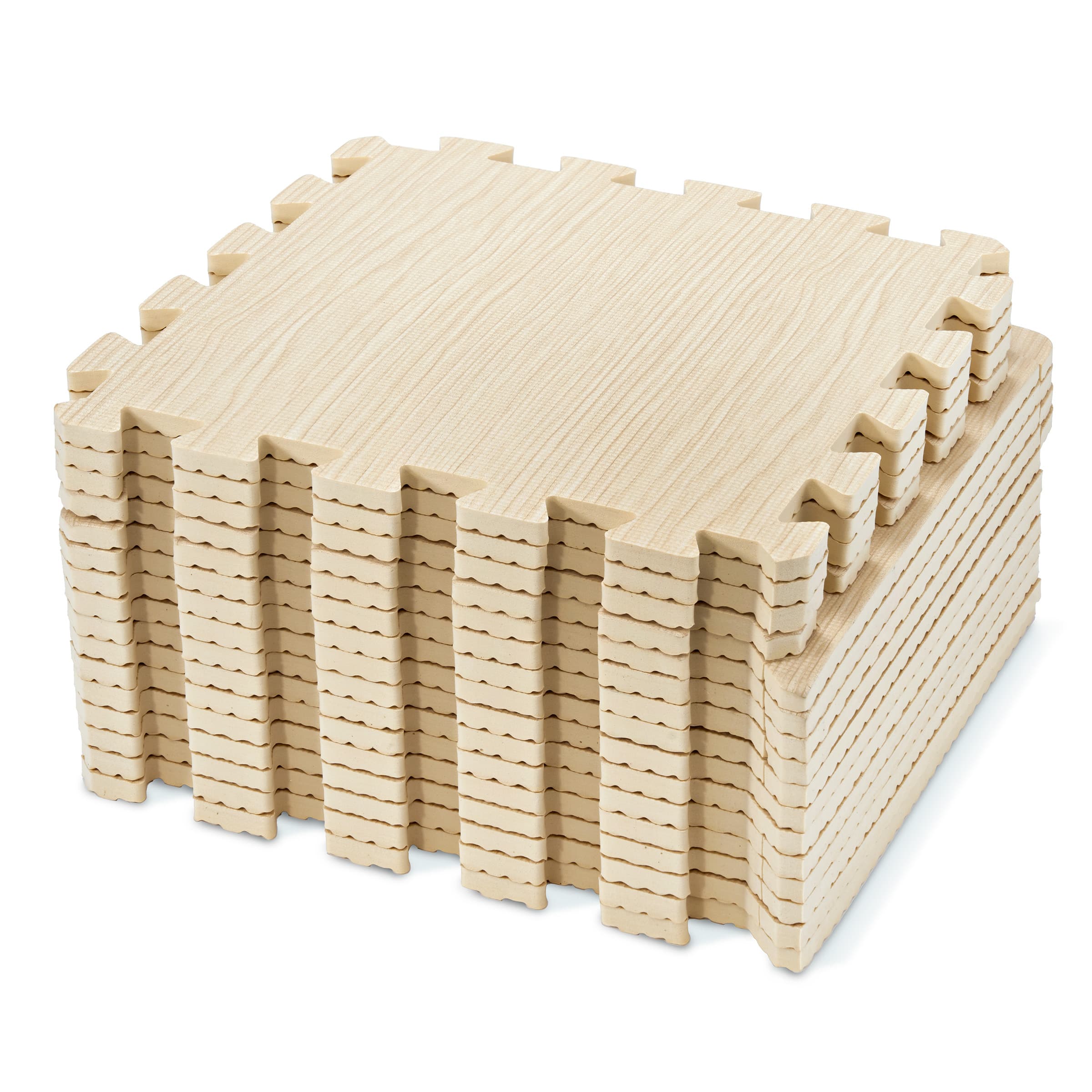 Sorbus - 3/8-Inch Thick 16 Sq. Ft. Wood Grain Floor Foam EVA Interlocking Mats Tiles w/ Borders - for Home, Trade Show - Light Pine