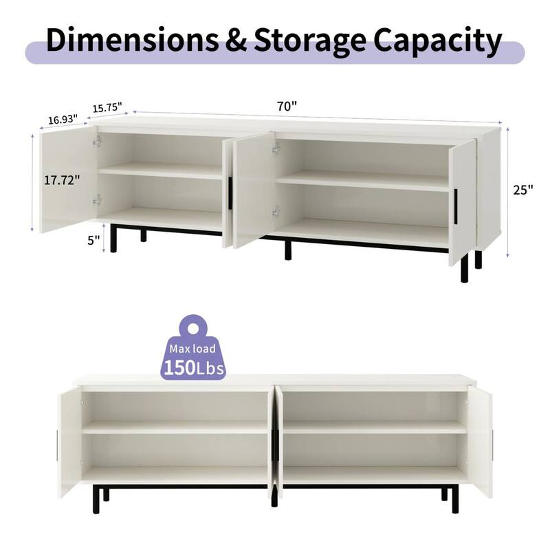 Dimensions & Storage Capacity

- Length: 70"
- Width: 25"
- Height: 17.72"
- Depth: 15.75"
- Shelf Height: 5"
- Maximum Load: 150Lbs