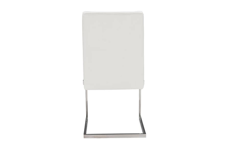Back. Baxton Studio - Toulan Modern and Contemporary Faux Leather Upholstered Stainless Steel Dining Chair - White.