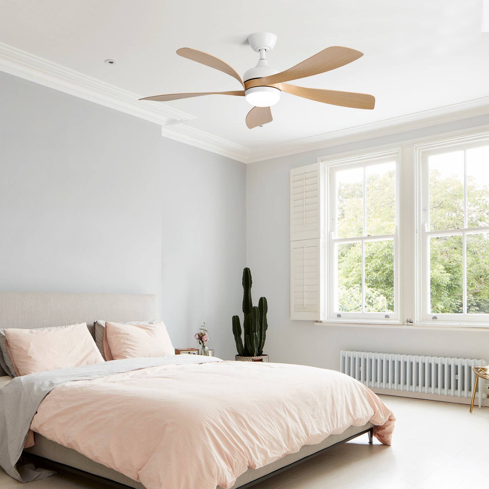 Alt View 2. Bestier - 52inch Modern Led Ceiling Fan With 3 Color Dimmable & 5 Blades, Reversible Ceiling Fan - Natural Wood.
