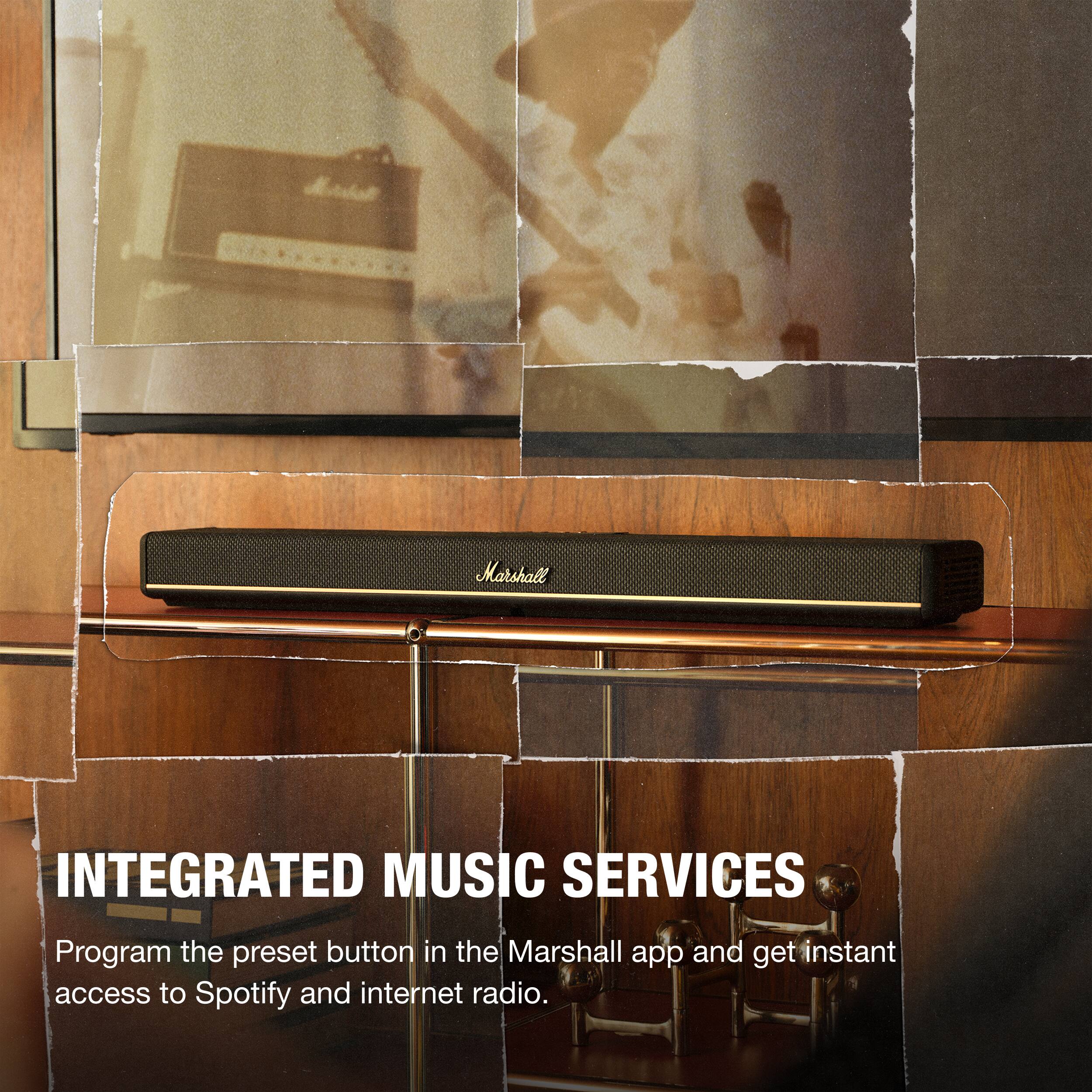 INTEGRATED MUSIC SERVICES

Program the preset button in the Marshall app and get instant access to Spotify and internet radio.
