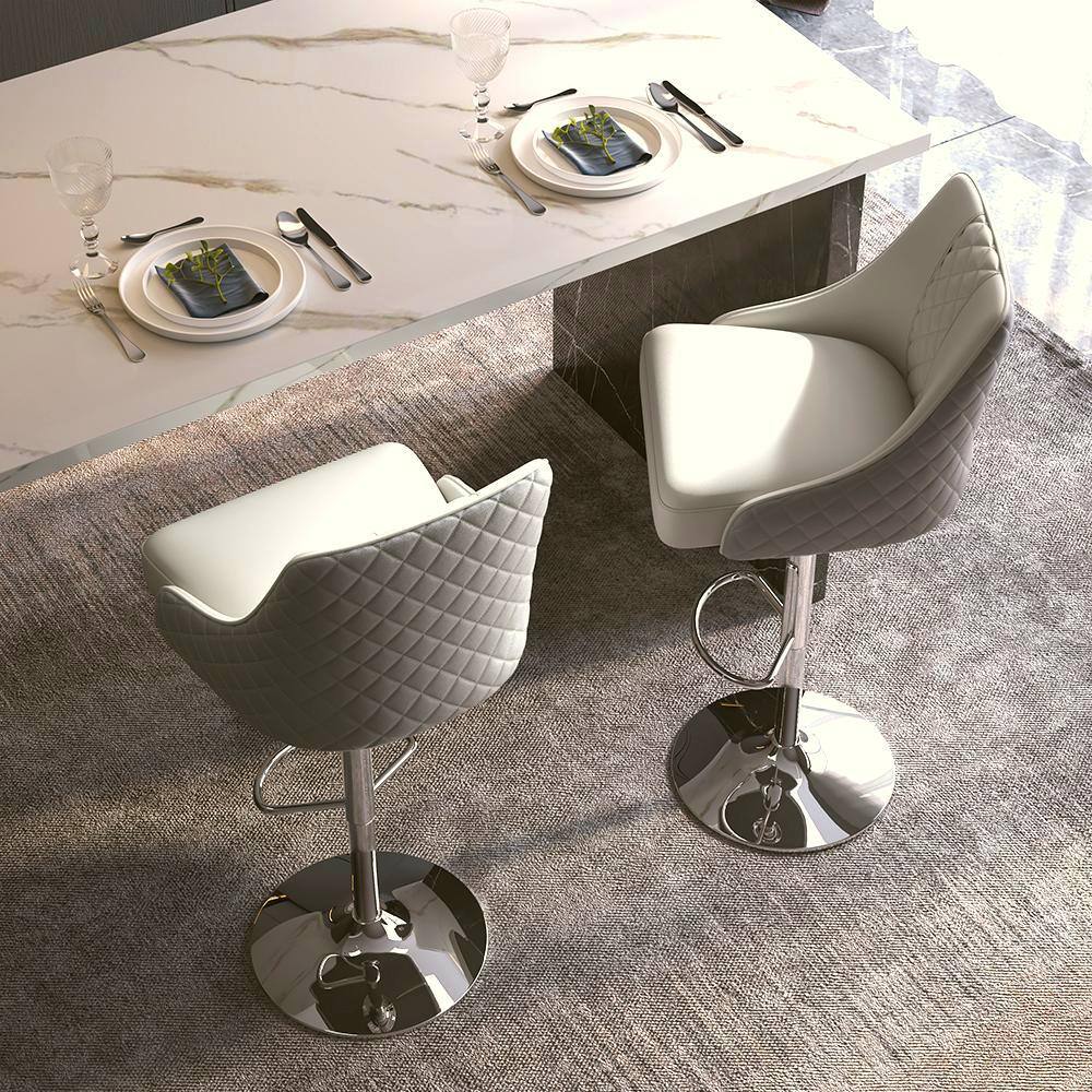 Back. POVISON - Modern Adjustable Height Bar Stools Set of 2, Leather Bar Stools with Backs, Upholstered Bar Stools, Gray & Gray - Gray & Light Gray PU Leather.