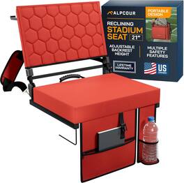Alpcour - Folding Reclining Stadium Seat with Back Support for Bleachers - 21 Inch - Red
