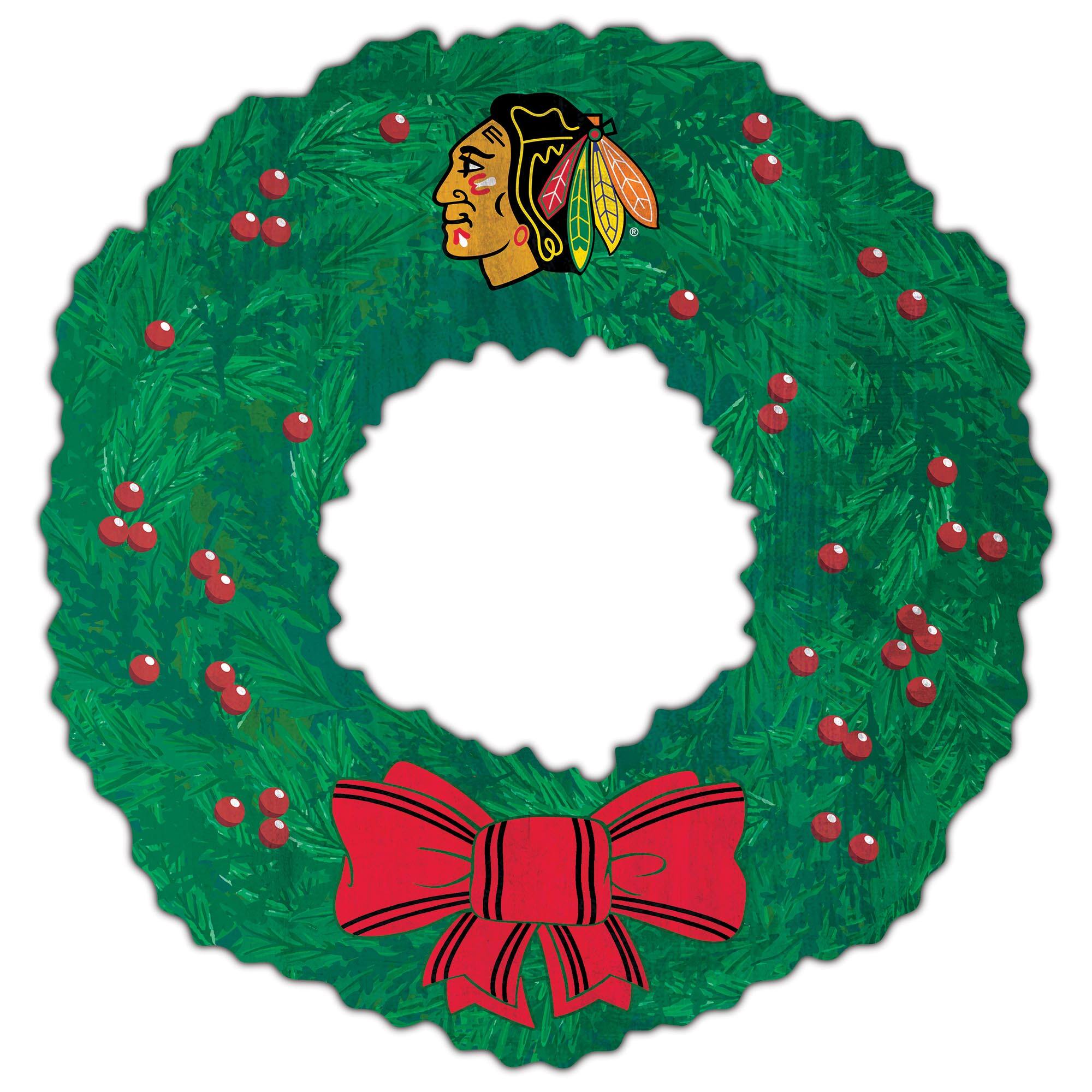 Front. Fan Creations - Chicago Blackhawks 16'' Team Wreath Sign - Green.