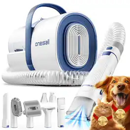 Oneisall - 7 in 1 Pet Grooming Kit Dog Clipper Vacuum, Paw Trimmer, Nail Grinder, Shedding Brush,12000Pa High Suction