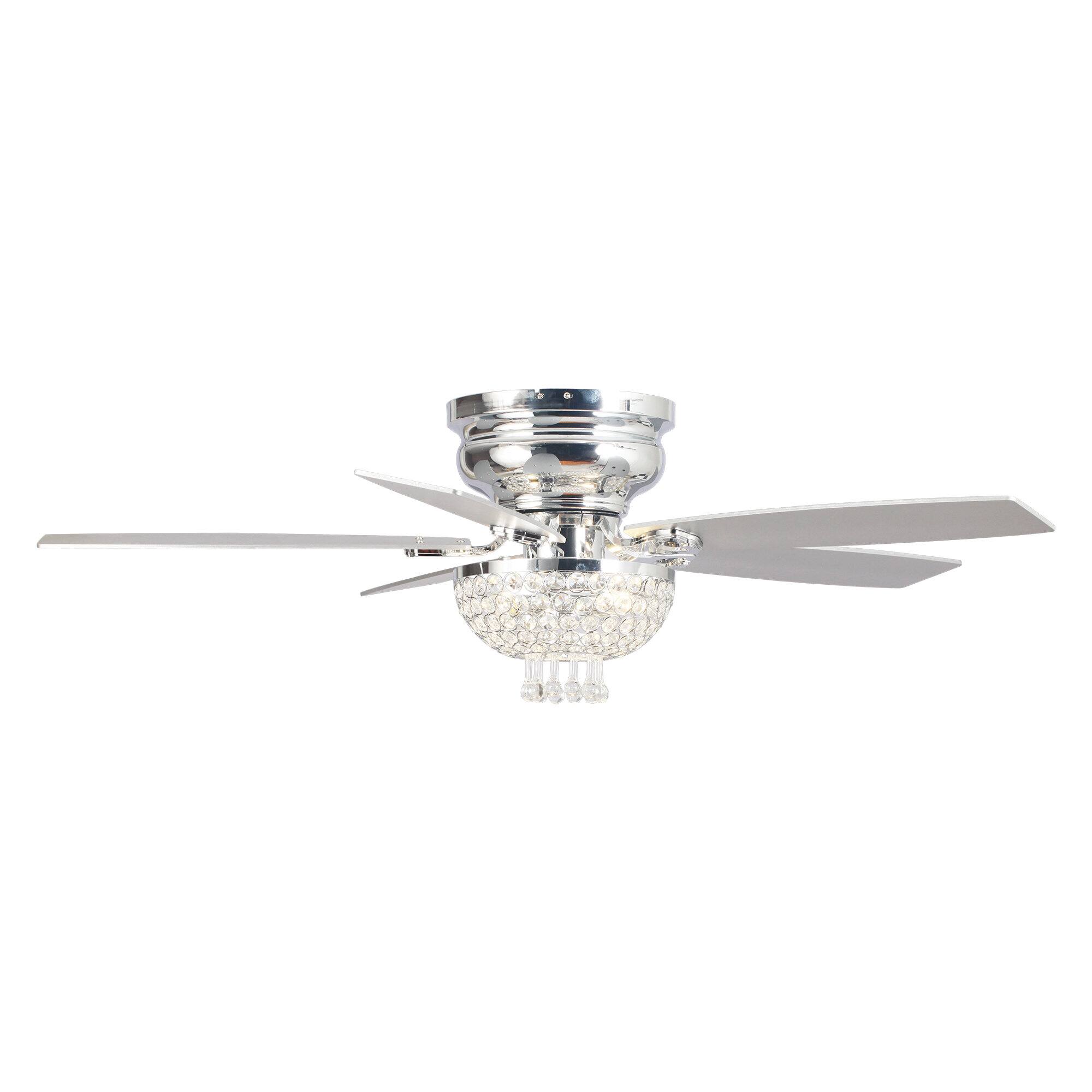 Alt View 4. Parrot Uncle - 52" Modern Chrome Low Profile Crystal Ceiling Fan with Remote and 3-Speed Motor - Chrome.