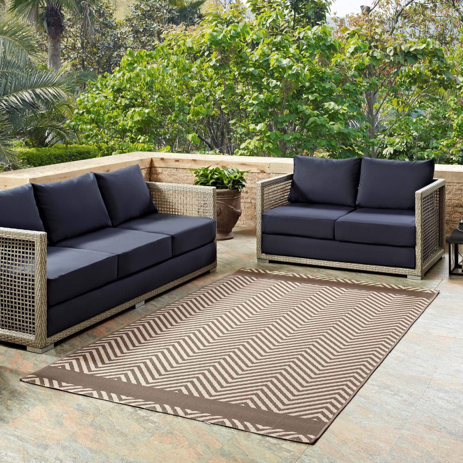 Photos - Area Rug Modway  Optica Chevron With End Borders Indoor and Outdoor  - Light and Dark Beige R-1141A-810 