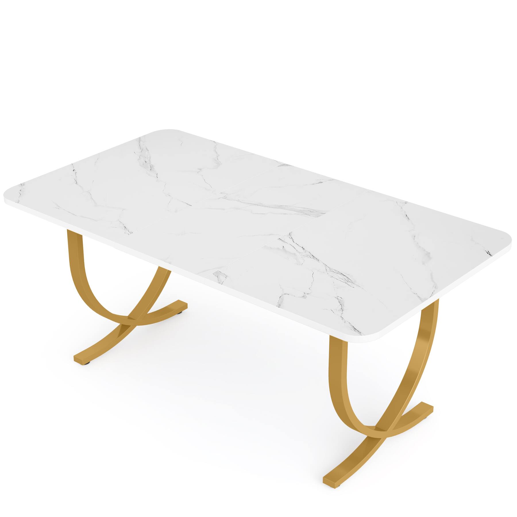 Back. APRILSOUL - 63in Executive Office Desk Modern White and Gold Computer Desk with Faux Marble Tabletop for Home Office or Meeting Room - White+Gold.