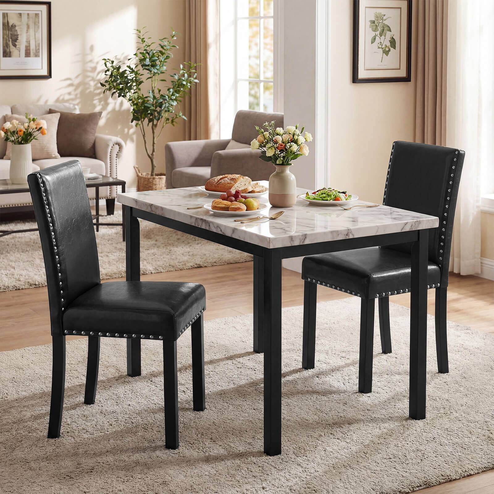 Alt View 4. Costway - Costway 2 PCS Dining Chair with Wood Legs Nailhead Trim Padded Seat Backrest for Living Room - Black.