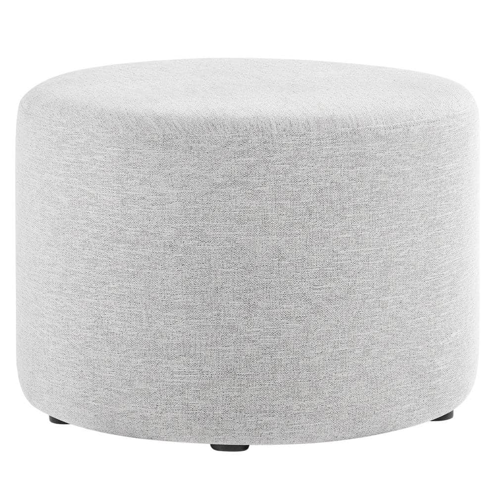 Outdoor Escape - Round Heathered Fabric Upholstered Ottoman, neutral tones, comfortable seating - Gray