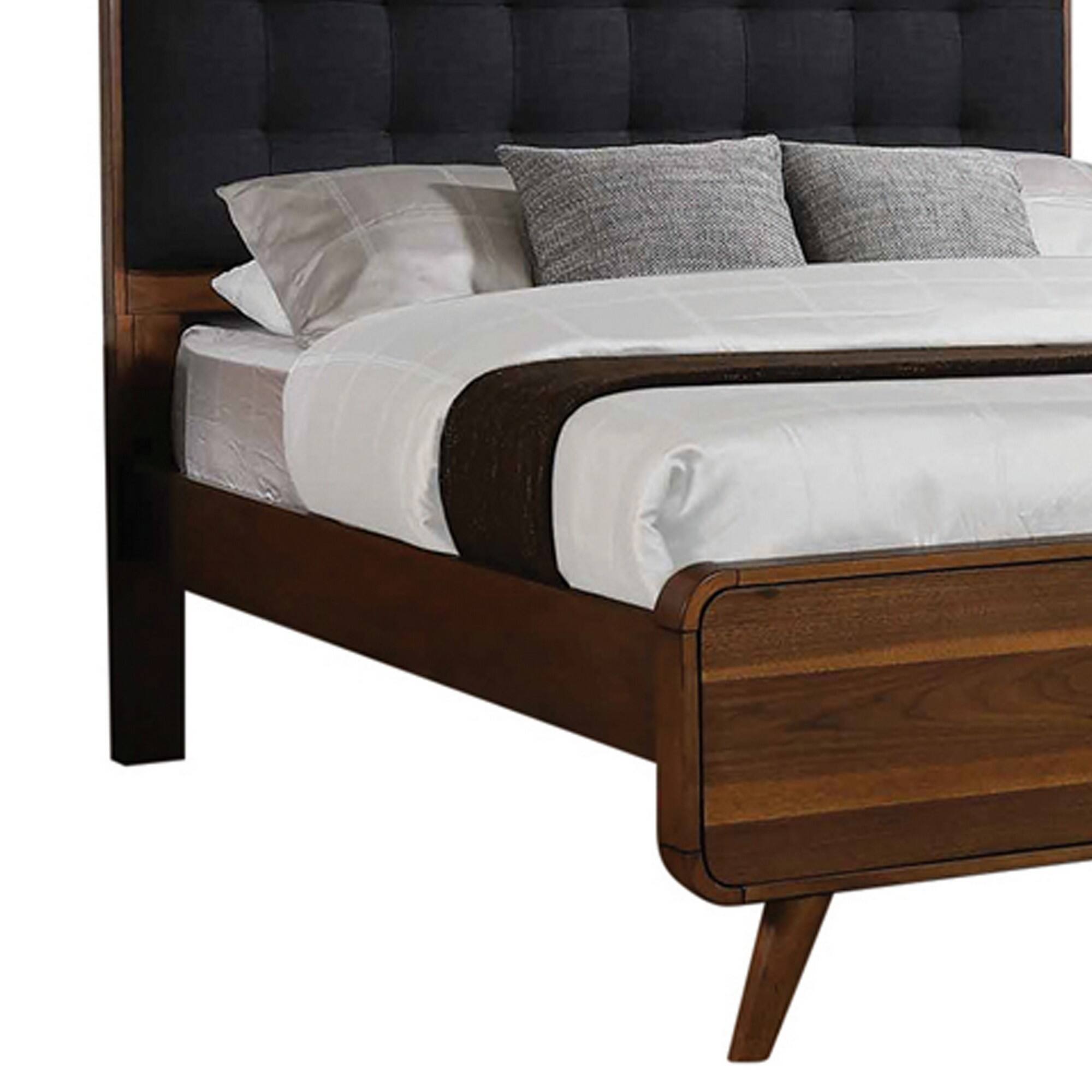 Alt View 2. Manhattan Lane - Platform Style Square Tufting Queen Bed with Rounded Corners - Brown, Gray.