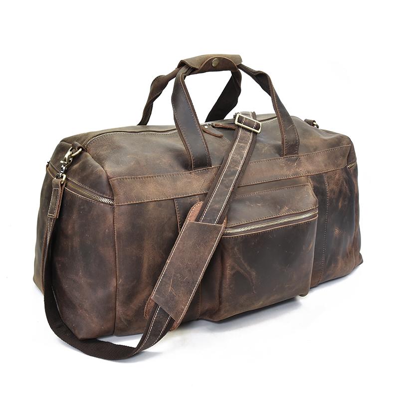 Alt View 1. Steel Horse Leather - The Colden Duffle Bag | Large Capacity Leather Weekender - Dark Brown.