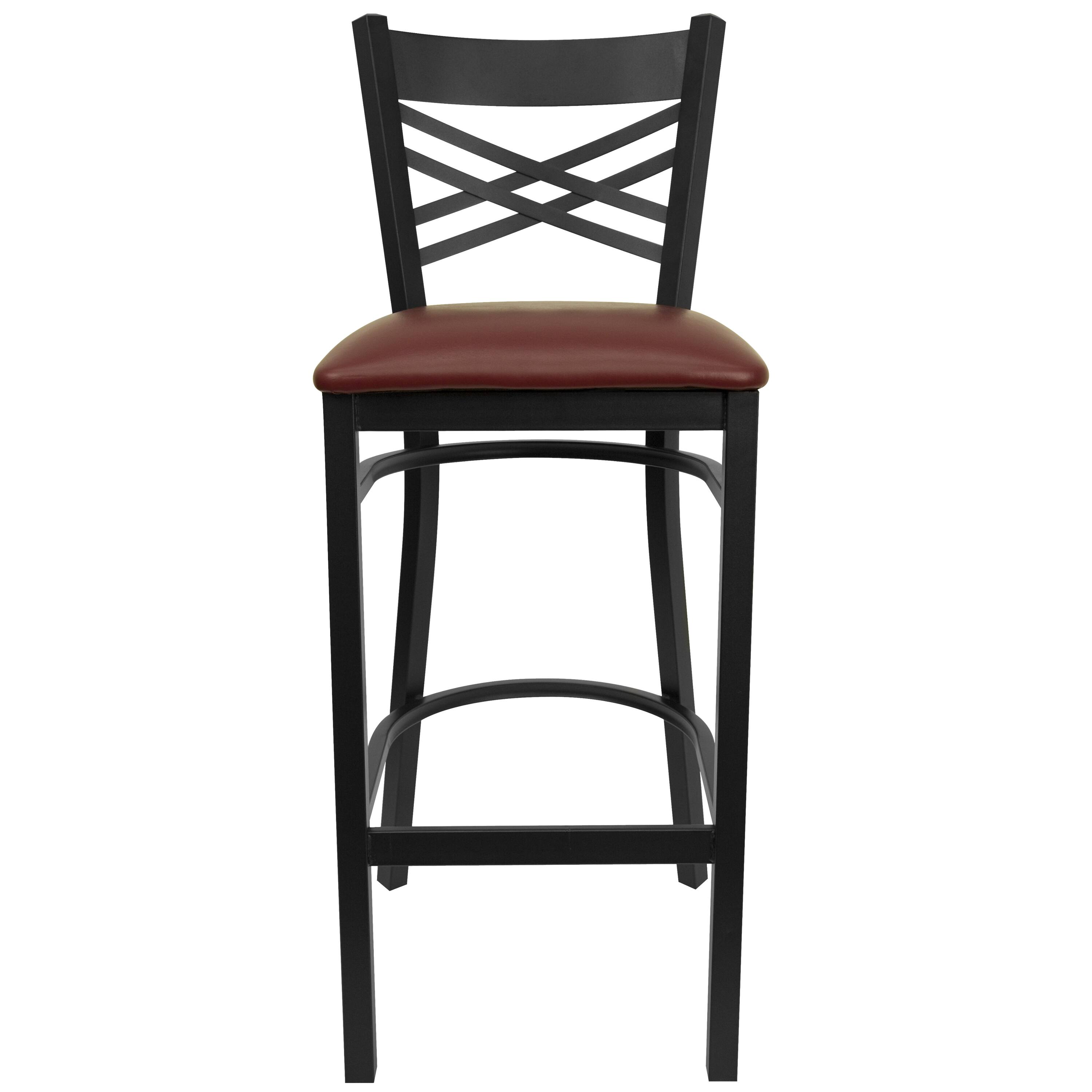 Alt View 6. Emma + Oliver - 2 Pack "X" Back Metal Restaurant Barstool - Burgundy Vinyl Seat/Black Metal Frame.