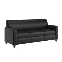 Flash Furniture - Agent Black LeatherSoft Reception Sofa with Left and Right Side Charging Banks, Includes 2 Outlets, 2USB Ports, 1 USB-C - Black