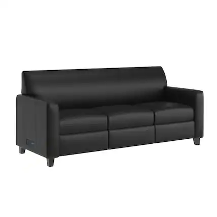 Front. Flash Furniture - Agent Black LeatherSoft Reception Sofa with Left and Right Side Charging Banks, Includes 2 Outlets, 2USB Ports, 1 USB-C - Black.