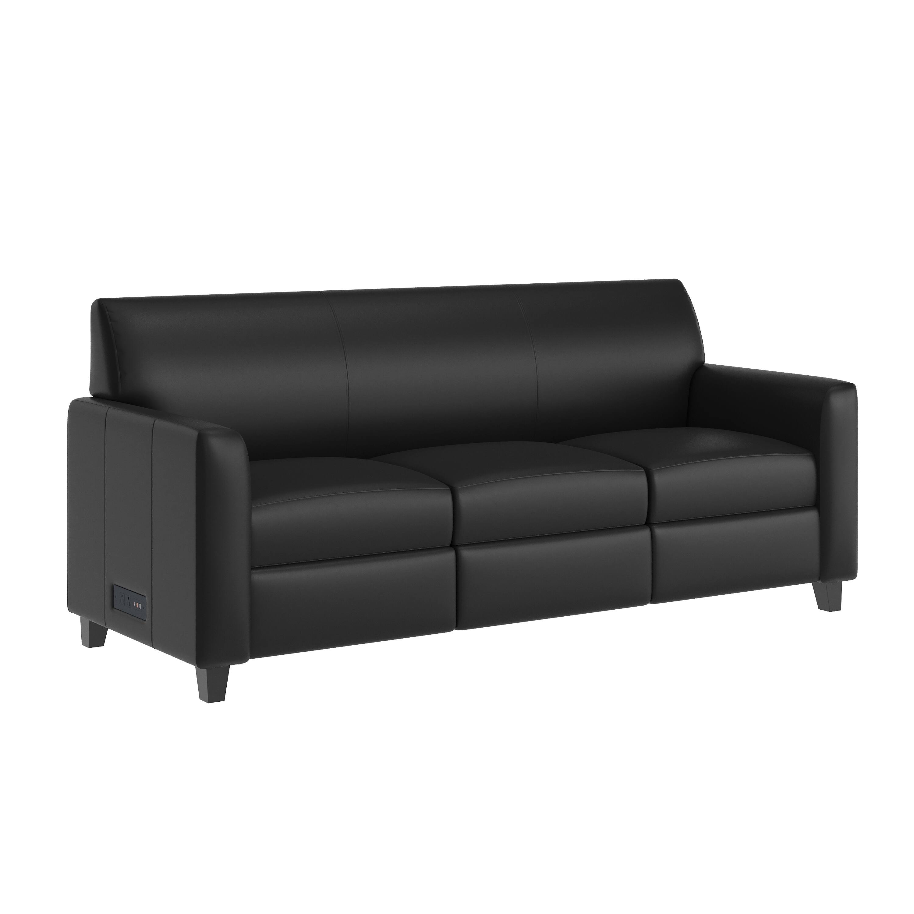 Front. Flash Furniture - Agent Black LeatherSoft Reception Sofa with Left and Right Side Charging Banks, Includes 2 Outlets, 2USB Ports, 1 USB-C - Black.