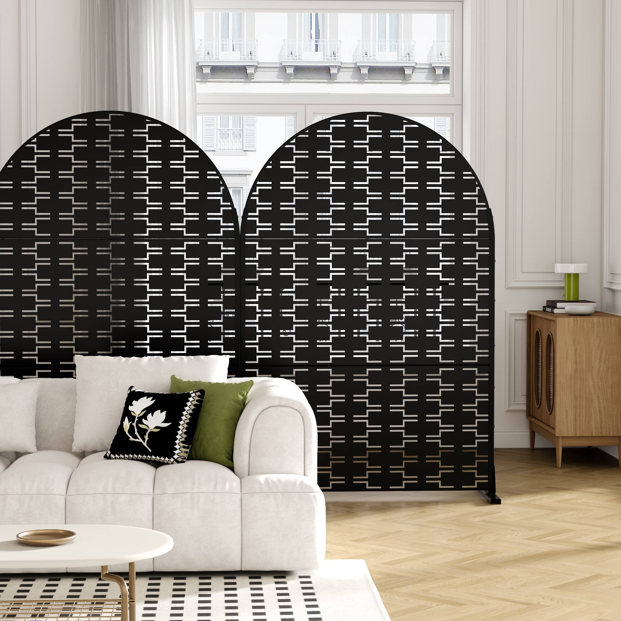 Alt View 3. PexFix - 72 in. x 47 in. Brick Pattern Arch Metal Outdoor Privacy Screen & Panels, Freestanding Garden Divider Fence - Black.