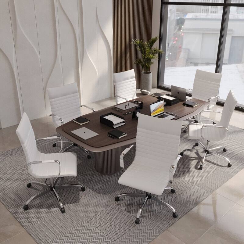 Left. LeisureMod - Harris High-Back Office Chair, Leather Upholstery with Gold Metal Frame Modern Armless Desk Chair for Conference Seating - White.
