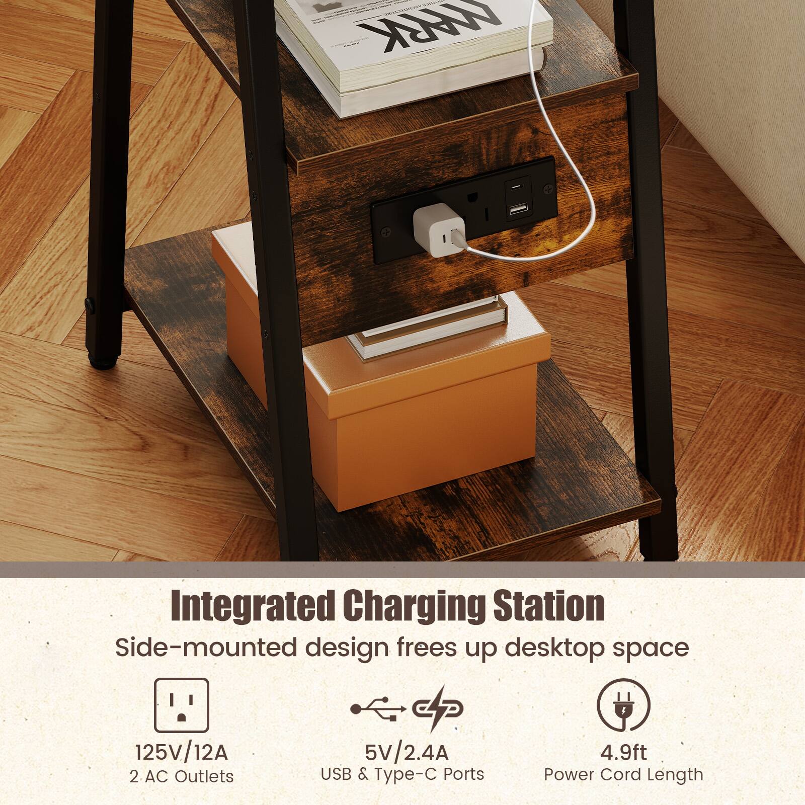500ml ARCROVITCTURE MARK

Integrated Charging Station
Side-mounted design frees up desktop space

125V/12A 2 AC Outlets
5V/2.4A USB & Type-C Ports
4.9ft Power Cord Length