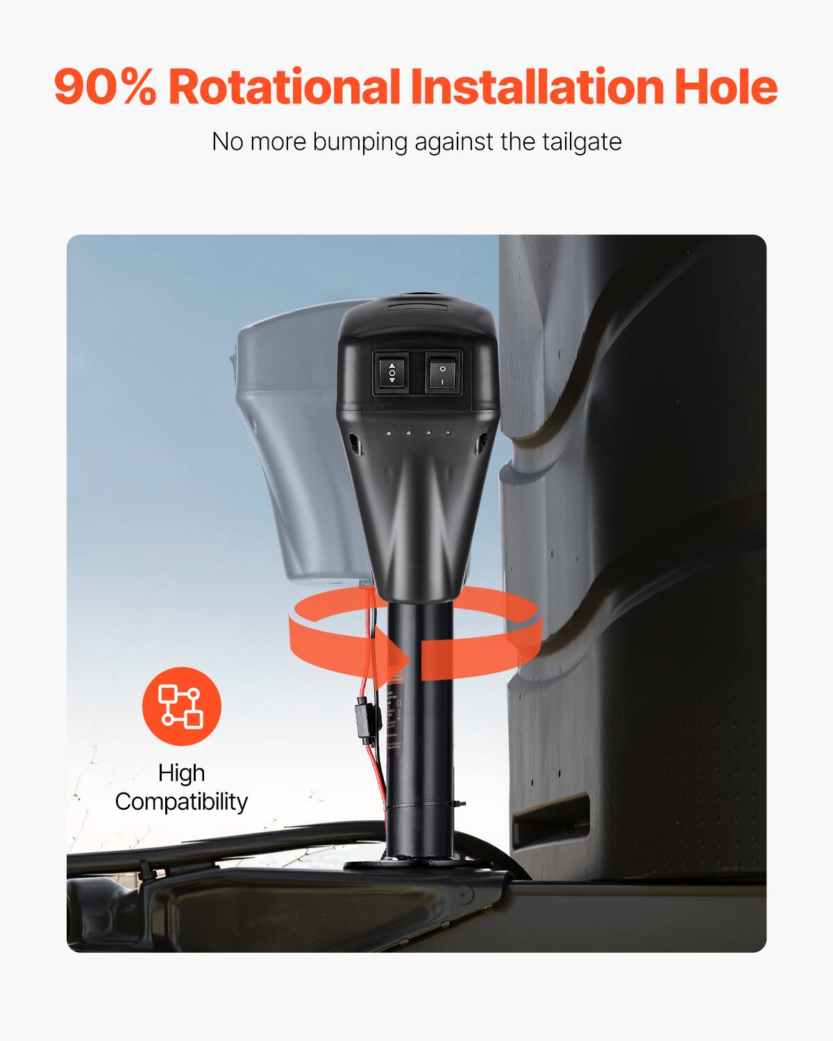 90% Rotational Installation Hole  
No more bumping against the tailgate  
High Compatibility
