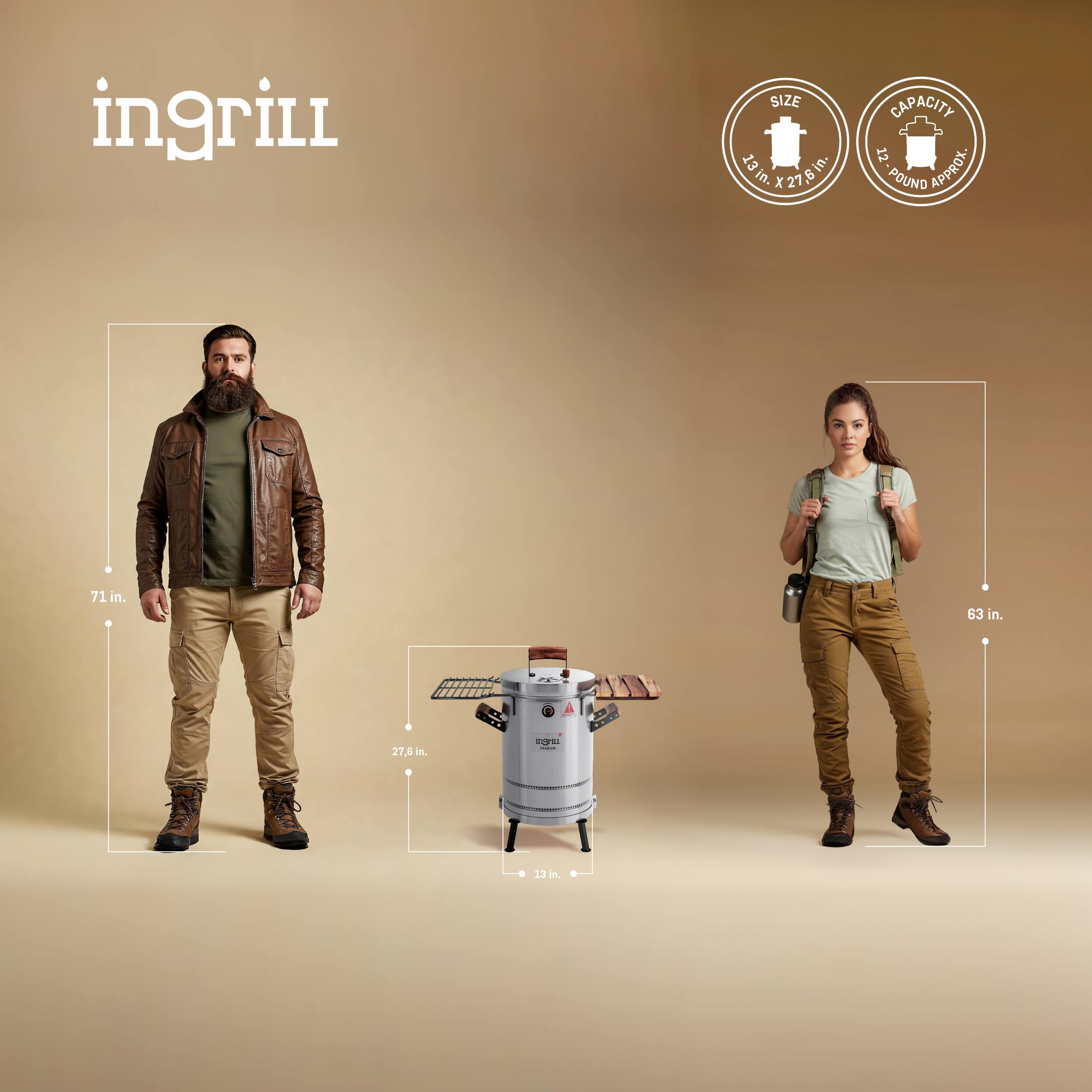 - Size: 13 in. x 27.8 in.
- Capacity: 12 pounds approx.
- Height: 71 in.
- Width: 27.6 in.
- Depth: 13 in.
- Height of the person on the right: 63 in.