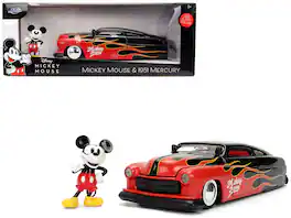 Jada - 1951 Mercury Coupe Black with Flame Graphics Red Interior and Mickey Mouse Figure "Disney Hollywood Rides" 1/24 - Black With Red
