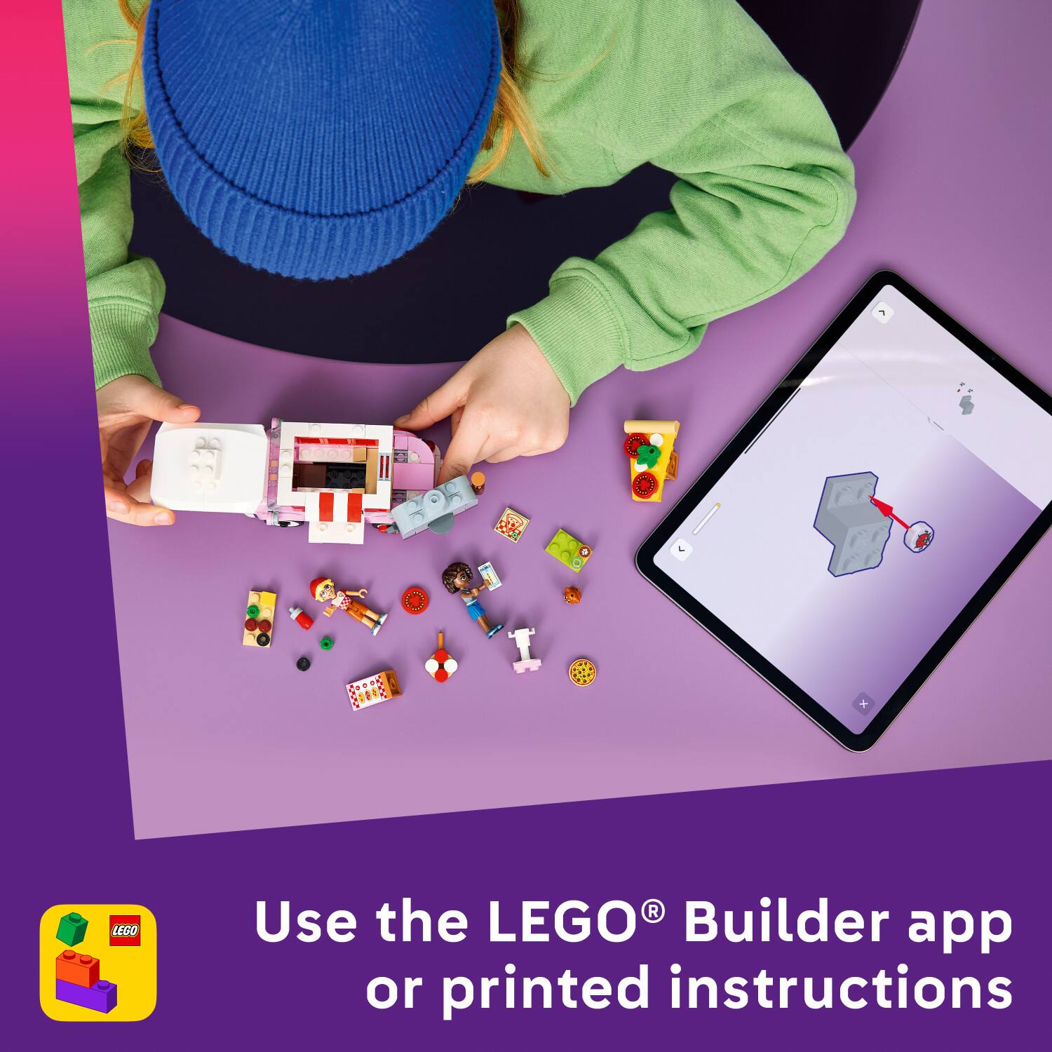 Use the LEGO® Builder app or printed instructions