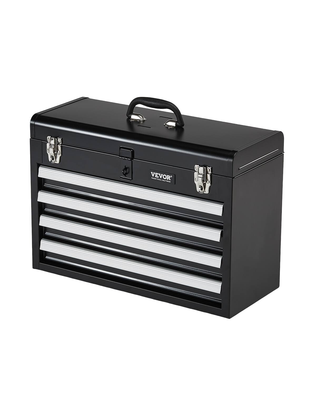 Front. VEVOR - Metal Tool Box, 20.5-inch, Portable Metal Tool Box with 4 Drawers, Small Tool Chest with EVA Liners - Black.
