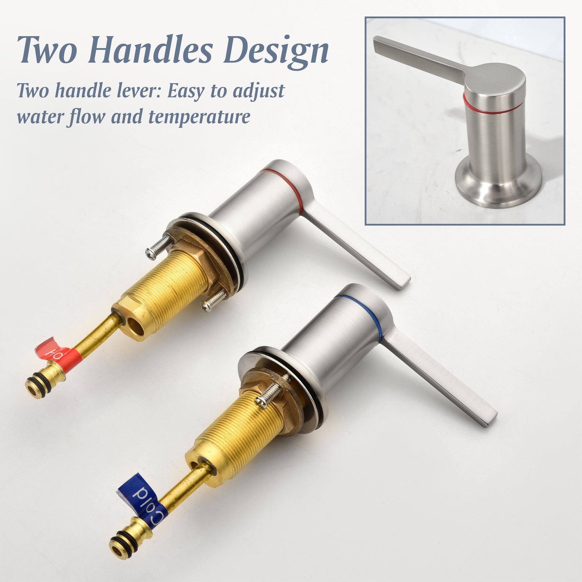 Two Handles Design

Two handle lever: Easy to adjust water flow and temperature

Hot
Cold