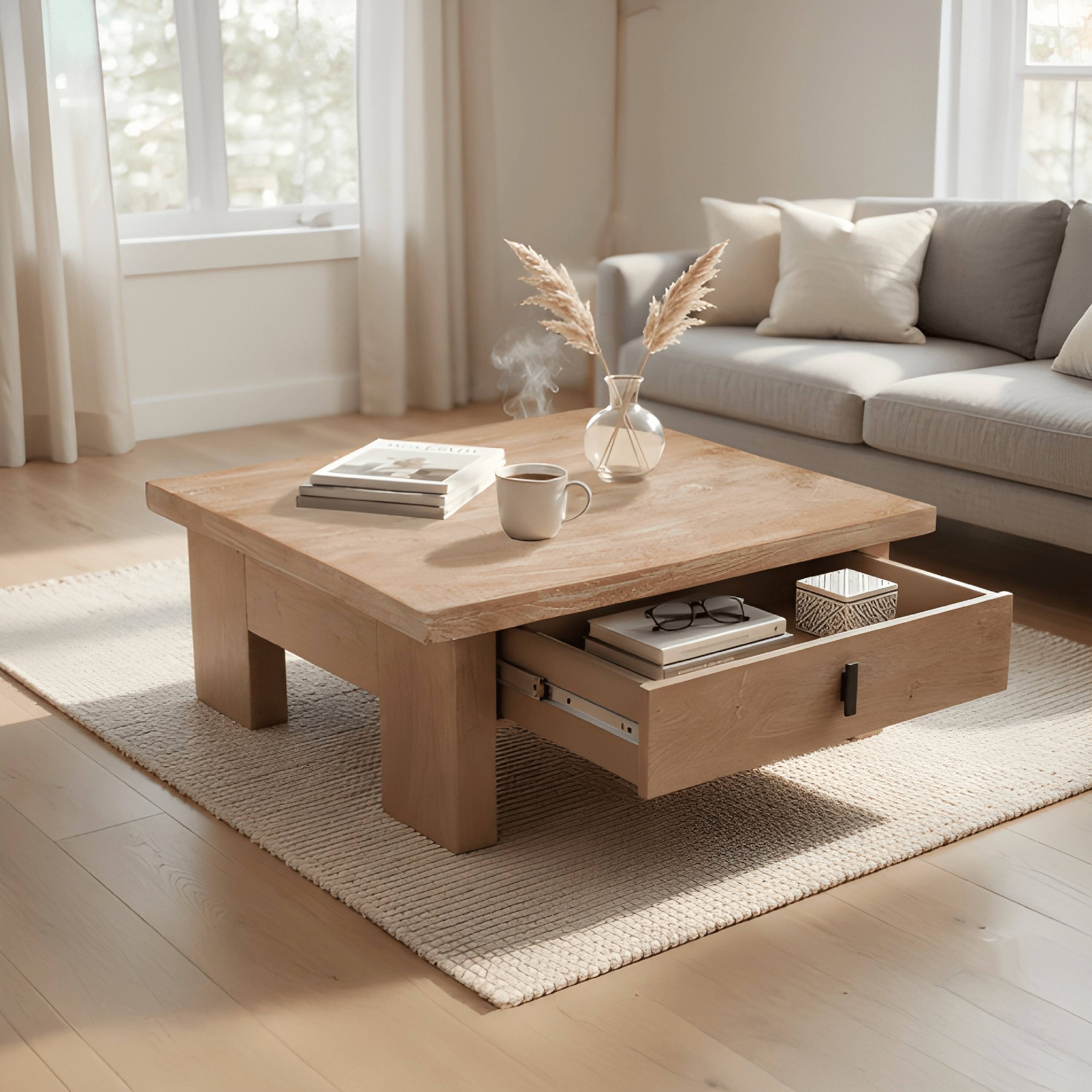 Alt View 6. Manhattan Lane - Les 36 Inch Square Coffee Table with Panel Legs, 2 Storage Drawers, Matte Brown Mango Wood, Black Handles - Matte Brown, Black.