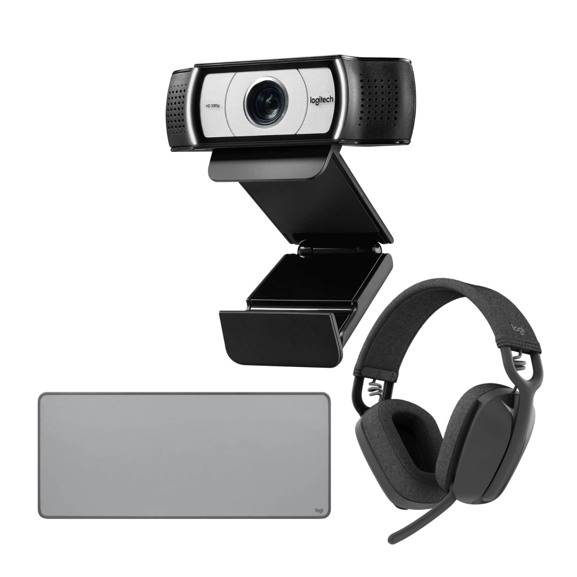 Logitech - c930e 1080p HD Webcam with Noise Canceling Headphones, and Desk Mat - Black