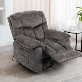 Kadyn - Swivel Rocking Recliner Chair, 8-Point Massage & Heat, 360° Rotation, USB Port, Cup Holders, Light - Gray