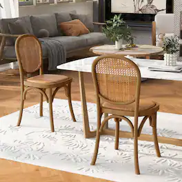 Mondawe - Set of 2 Rattan and Birch Wood Dining Chairs - Light Brown