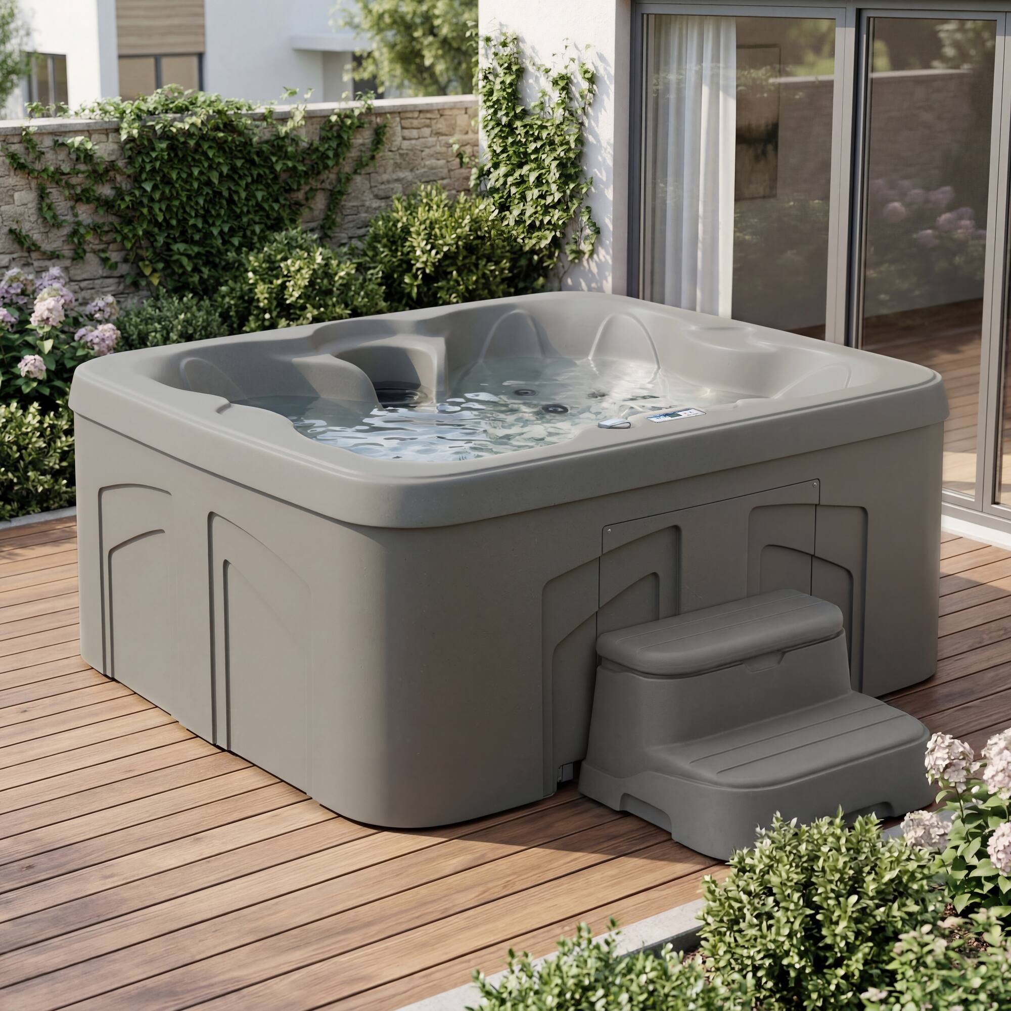 Alt View 8. Lifesmart - LifeSmart LS100 Taupe 4 Person Plug and Play Square Hot Tub Spa with Black Cover - Taupe.
