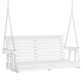 Outsunny - Porch Swing with Chains and Cupholders 2 Person Wooden Patio Swing Chair