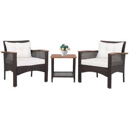 Kadyn - 4 Pcs Patio Rattan Furniture Set, Patio Conversation Sets with Cushioned Sofa and Storage Table-Navy - White