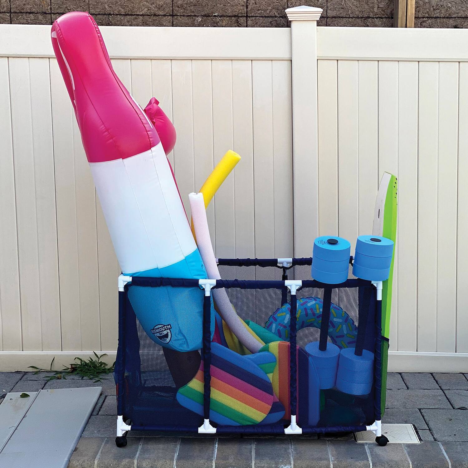 Back. Pool Bins - Pool Storage Mesh Rolling Organizer, Extra Large, 25" x 43" x 28", PB-K400.
