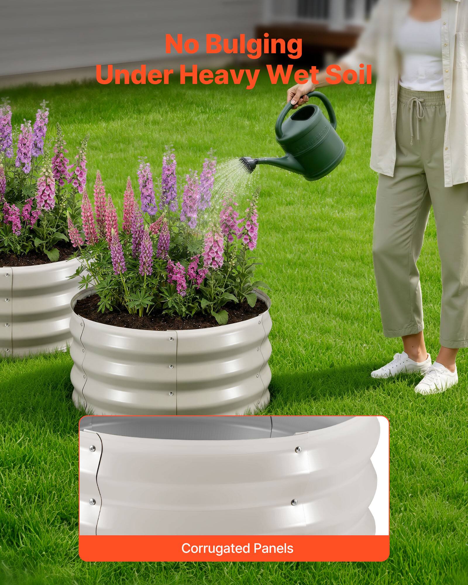 No Bulging Under Heavy Wet Soil  
Corrugated Panels