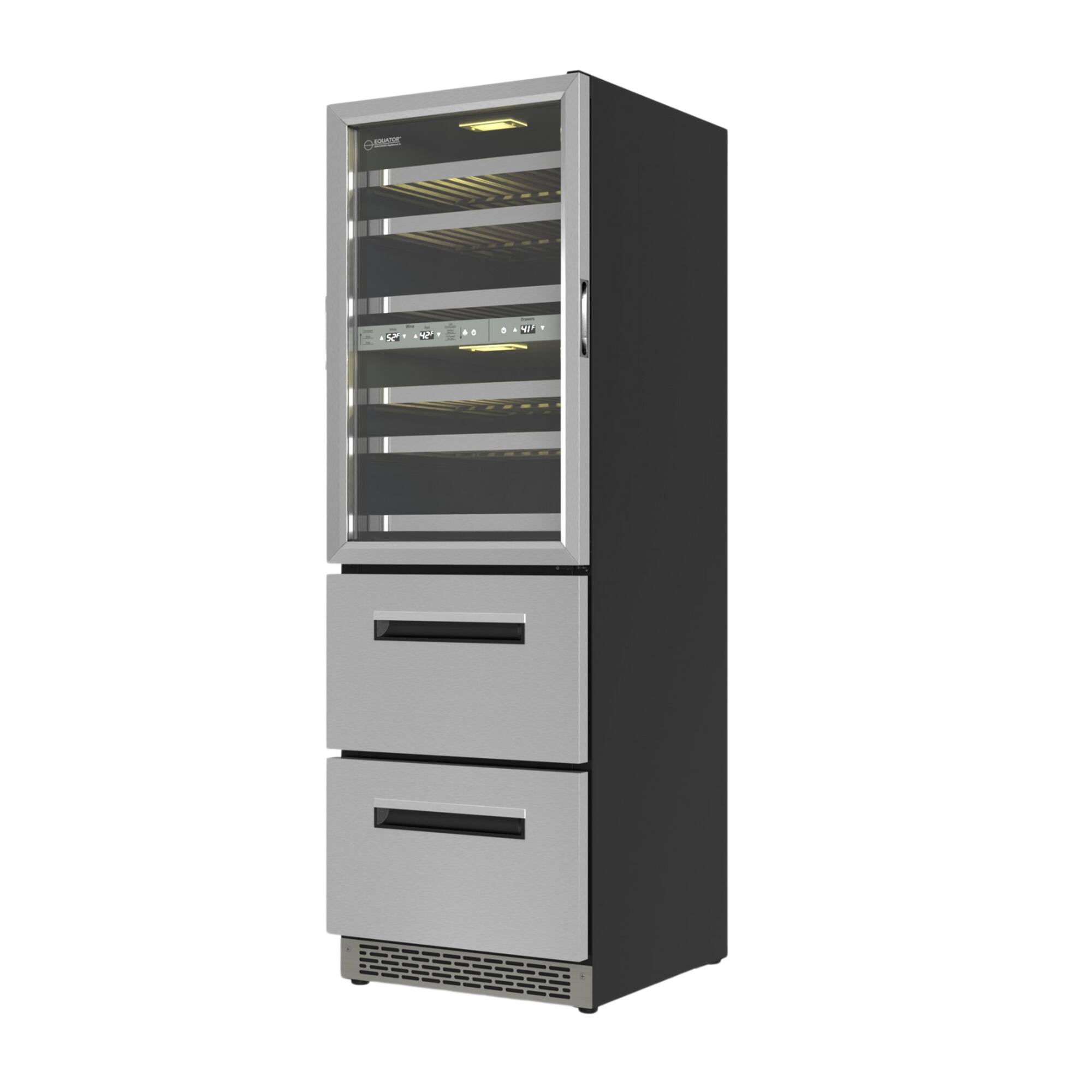 Angle. Equator - Equator Connoisseurs Club 3-Zone 84 Bottle Wine Refrigerator+2 Drawers 110V - Silver.